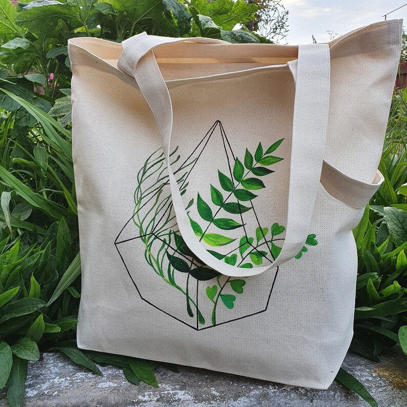 Botanical tote bag with zipper Canvas grocery bag Plant Etsy