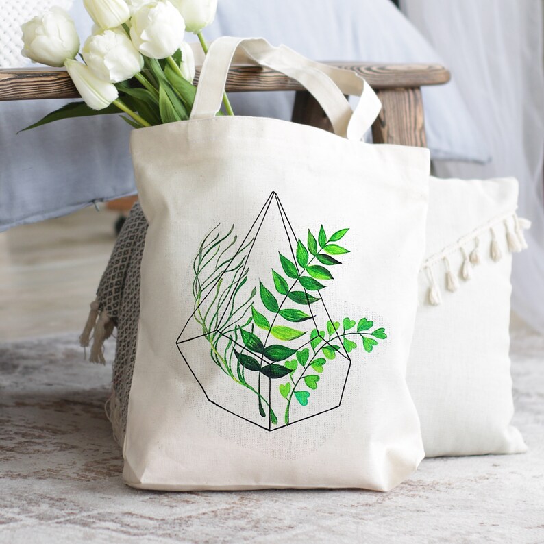 Botanical tote bag with zipper Canvas grocery bag Plant Etsy