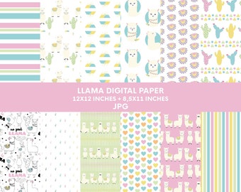 Llama Digital Paper, alpaca paper, 12x12 Digital Scrapbooking Paper, digital pattern, commercial Use, JPEG, instant download llama paper