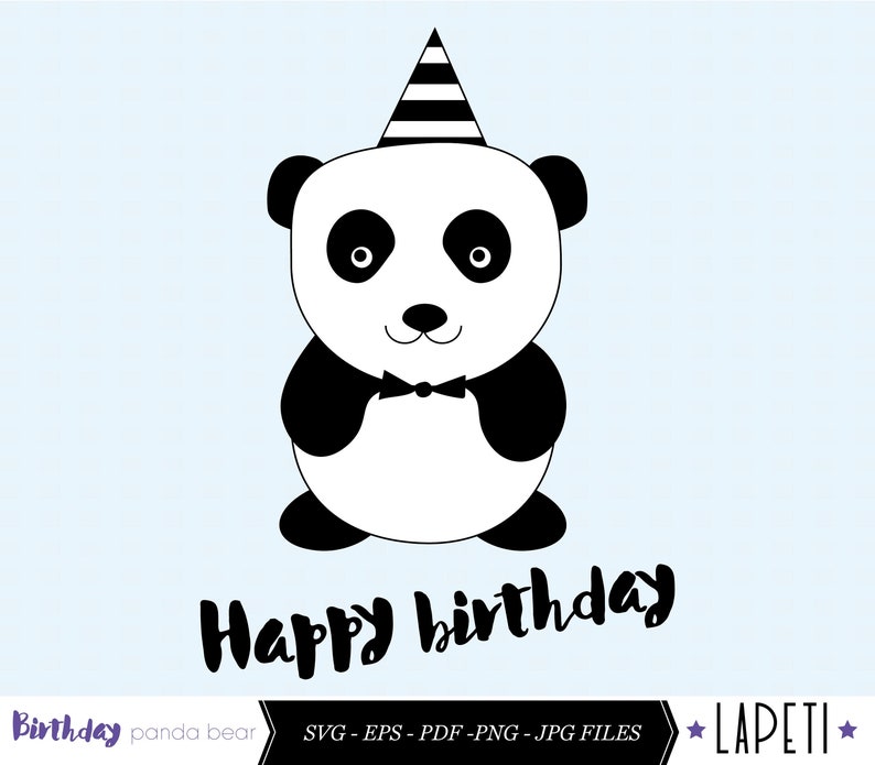 Panda Digital Stamp Panda Bear Svg File Birthday Card Etsy