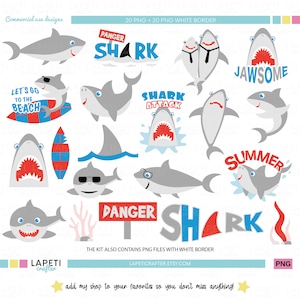 Clipart With Shark Illustrations 20 PNG Files, Includes 20 Pngs