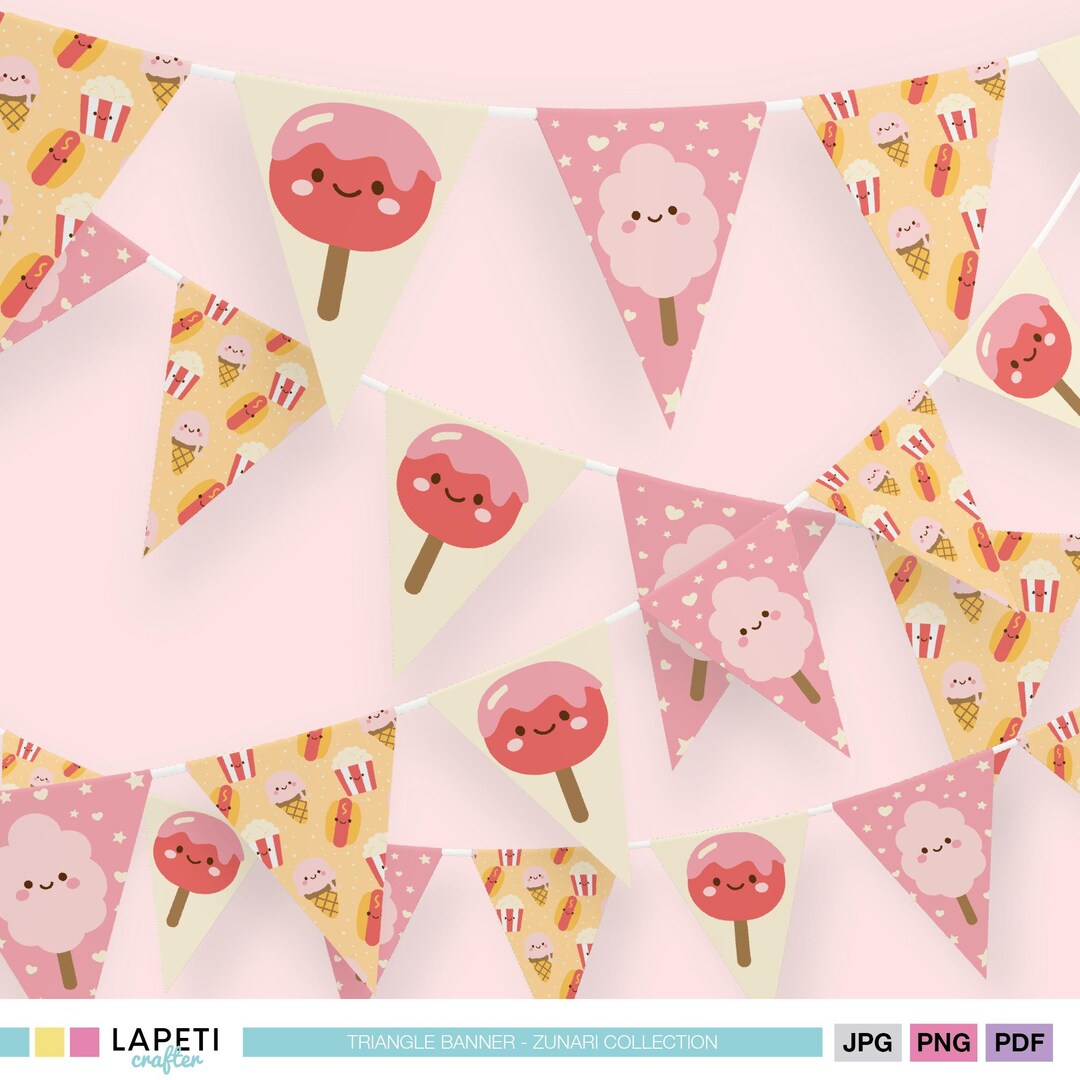 Fair Food Party Banner Printable | Kawaii Candy & Popcorn Flags | Cute ...