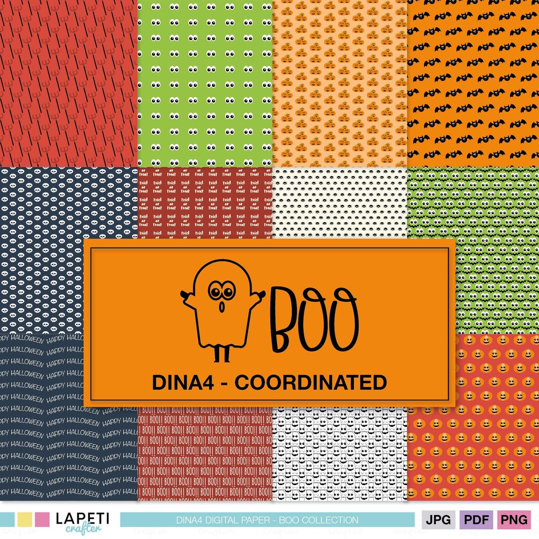Halloween Digital Paper Pack, Cute Ghost Boo Patterns, Kids Scrapbook ...