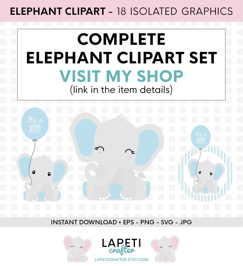 Download Baby Girl Elephant Clipart commercial use gender reveal | Etsy
