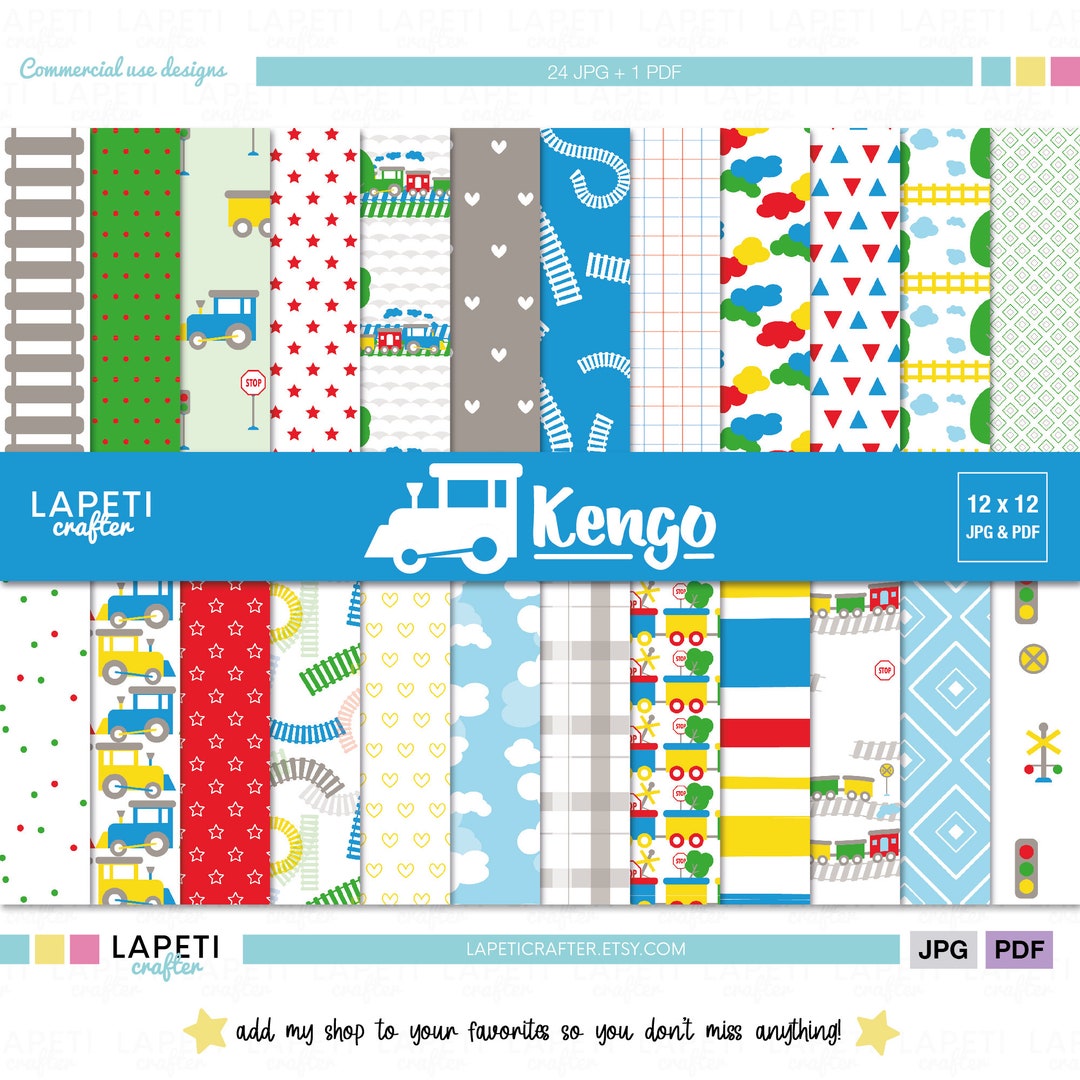 Train Digital Paper for Kids Birthday Party, Colorful Train Designs ...