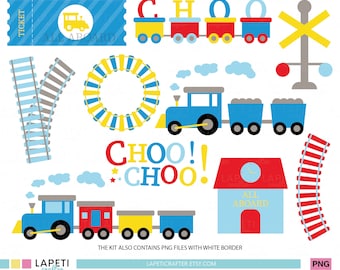 Train Clipart Set PNG, Cute Train Clipart, Kids Train Graphics, Choo Choo Clipart, Railway Elements, Transportation Clipart Bundle