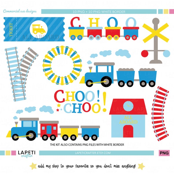 Train Clipart Set PNG, Cute Train Clipart, Kids Train Graphics, Choo Choo Clipart, Railway Elements, Transportation Clipart Bundle