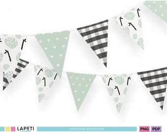 Mint Green Pennant Flag Png, Panda Party Bunting Banner Clipart, Garland Flag for Kids Room, Pennant Cupcake Topper for Baby Shower | ELOGI