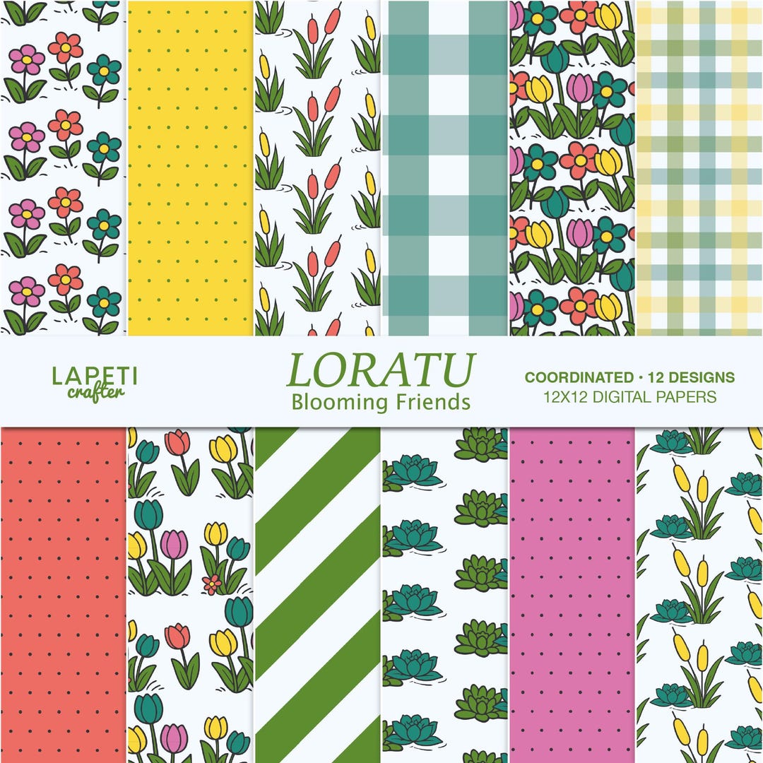 Floral Digital Paper, Spring Flower Patterns, 12 Pastel Papers for ...