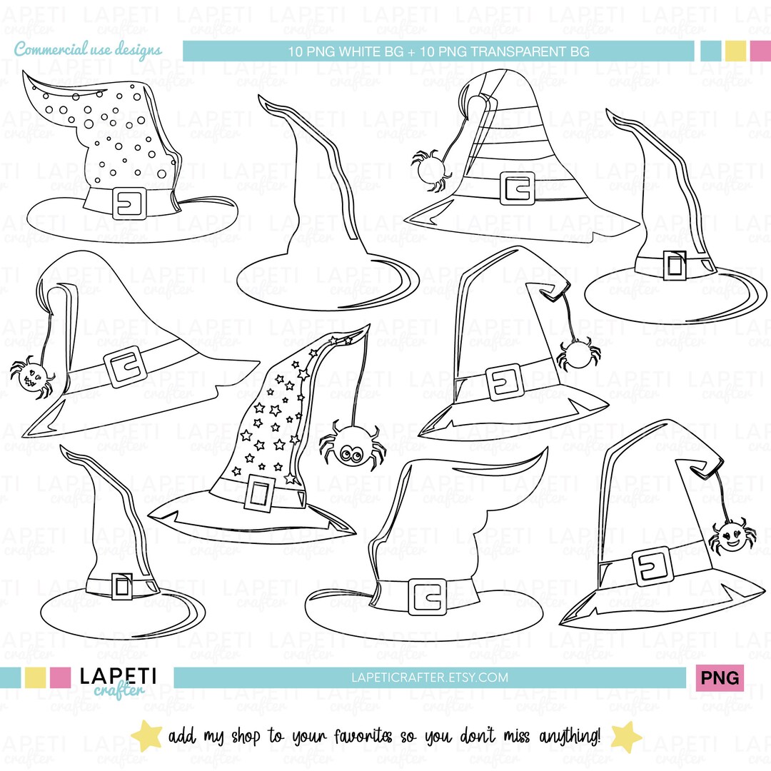 Halloween Witch Hat Coloring Drawings Halloween Digital Stamp Digital ...