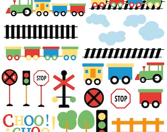 Kids Train Clipart PNG, Choo Choo Train Illustrations, Railway Signs and Tracks for Crafts and Classroom Decor, Cartoon Train PNG