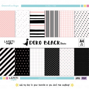 Rosa und schwarze digitale Papiersammlung, geometrisch gemustertes Scrapbooking-Papier, rosa digitaler Hintergrund für die Kartenherstellung | DEKO SCHWARZ