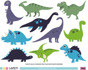 DINOSAURS Clipart for kids | 10 dinosaur illustrations for download in png format | Commercial use | Deko Blue collection