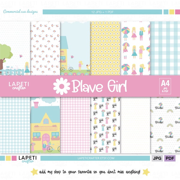 Colección Digital de Primavera, Papel Imprimible Decorado, Papel Estampado, Papel Scrap Niña, Fondo Digital para Tarjetas | BLAVE