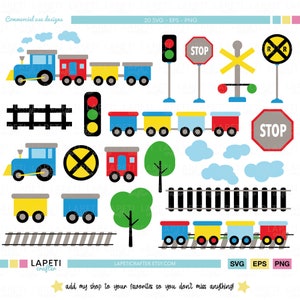 Tren clipart, 23 clipart digital para uso comercial, svg, eps, imagens png, clipart de trem de brinquedo, clipart de trem de bebê, download instantâneo