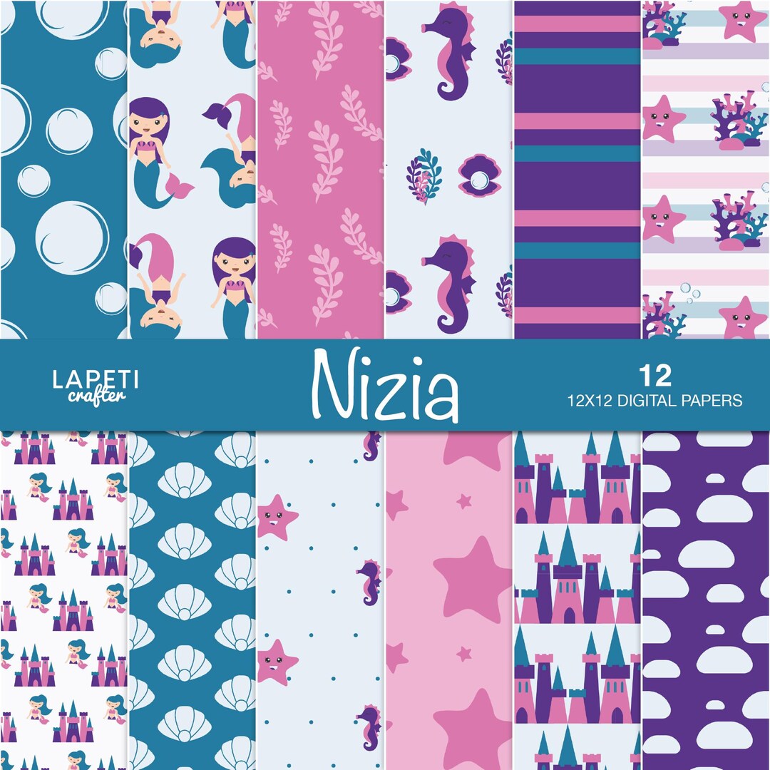 Mermaid Digital Paper Pack, Under the Sea Scrapbook Paper (JPG, PNG ...