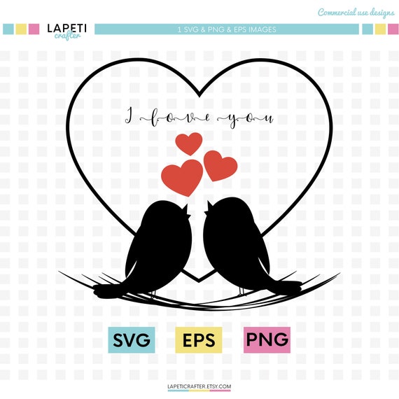 Download Love Birds Svg Clipart Bird Silhouette Isolated Valentines Etsy