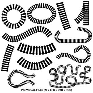 Train track svg, Railway clipart for kids crafts, Black train track shapes, Railway svg bundle with curved tracks, Train track png