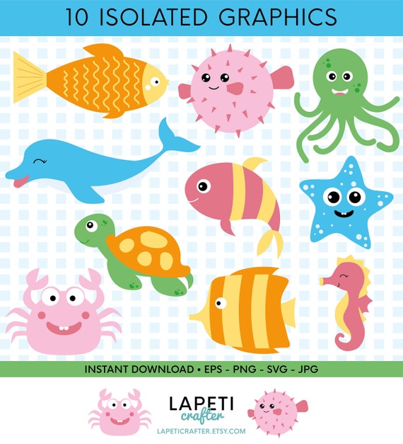 Under Sea Animals Clipart Sea Creatures Clipart Vector Etsy