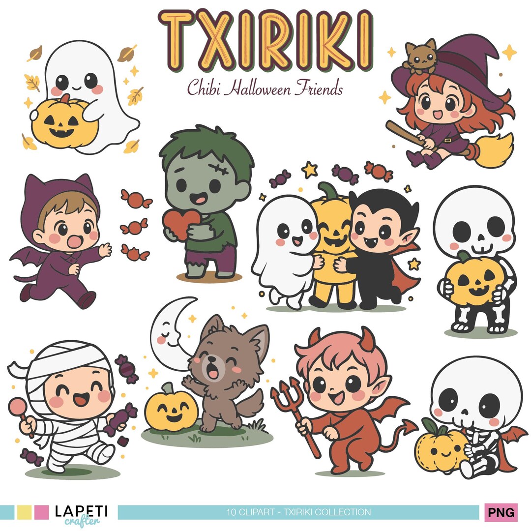 Chibi Halloween Clipart Set, Cute Kids in Costumes, Kawaii Halloween ...