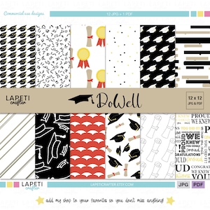 Digital papers for graduation decorations | Printable scrapbook papers | Celebration Digital background | Instant Download | DOWELL