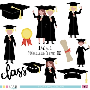 Graduierung Clipart PNG | Kids Graduate Cap & Kleid Illustration | Diploma Grad Party Dekorationen | Kindergarten Abschluss Kunst | Grad Cap Png