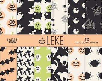 Halloween Digital Paper Pack, Cute Ghost Pumpkin Bat Pattern, Spooky Scrapbook Background, Halloween Party Printable Paper, Instant Download