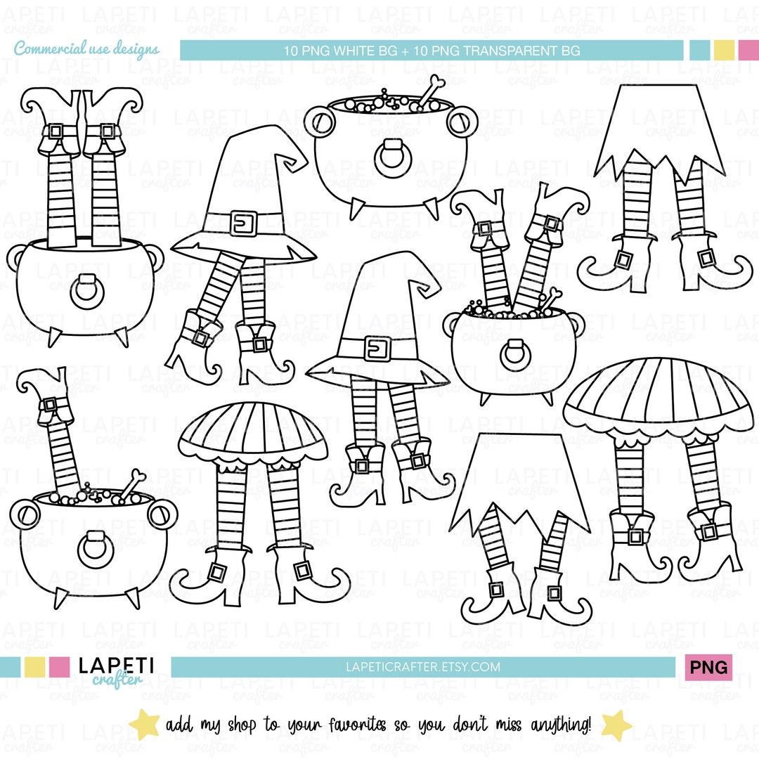 Halloween Witch Feet Coloring Drawings Halloween Digital Stamp Digital ...