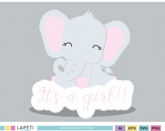 It's a girl SVG | Elephant vector illustration | Commercial use | Ai, Eps, Svg, Png formats | Editable digital file | Enzu Collection