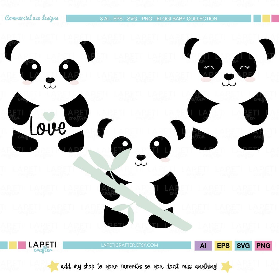 Panda Clipart Bundle | Cute Baby Panda SVG Vector Graphics | Kawaii ...