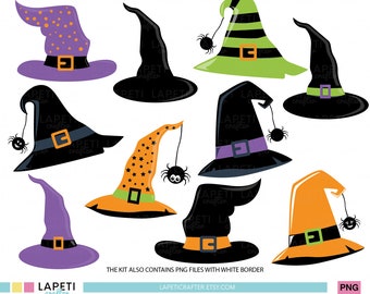 With Hat Png Clipart | 10 PNG files, includes PNG with white border | Clipart for commercial use | Instant Digital Download | Halloween png