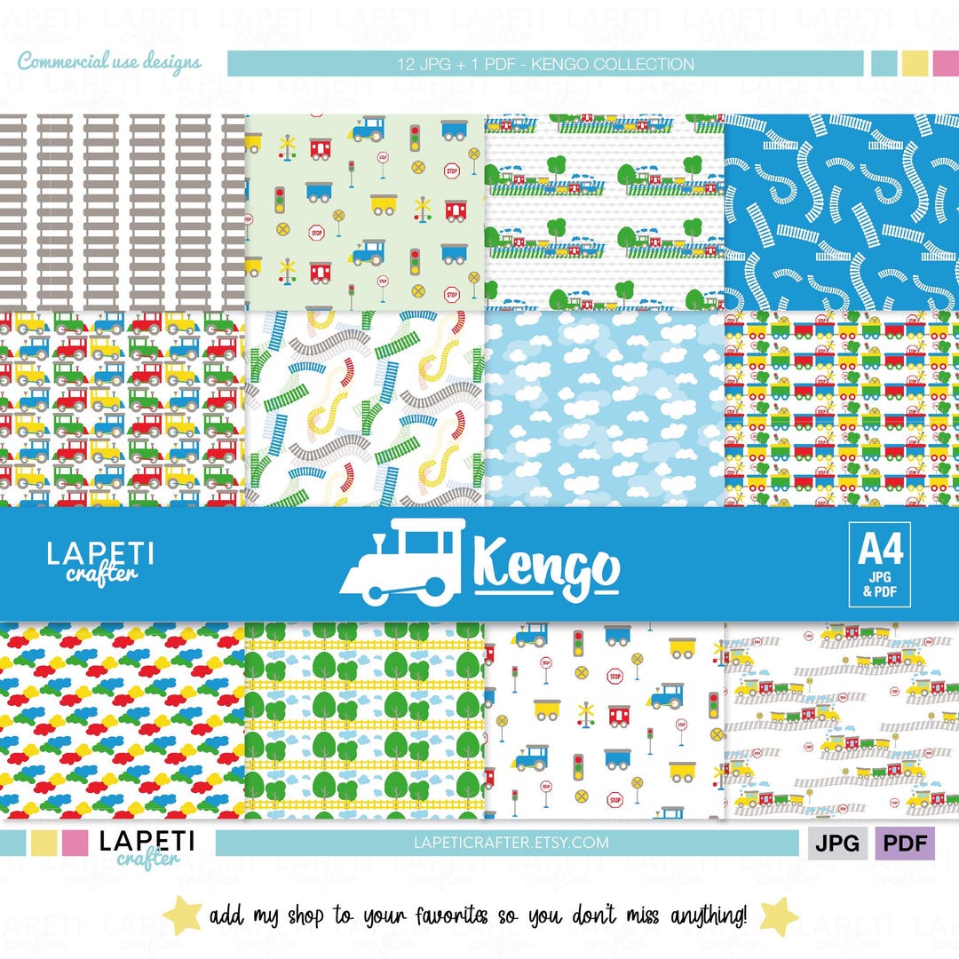 Train Digital Paper, Railroad Scrapbook Patterns, Kids Train Background ...