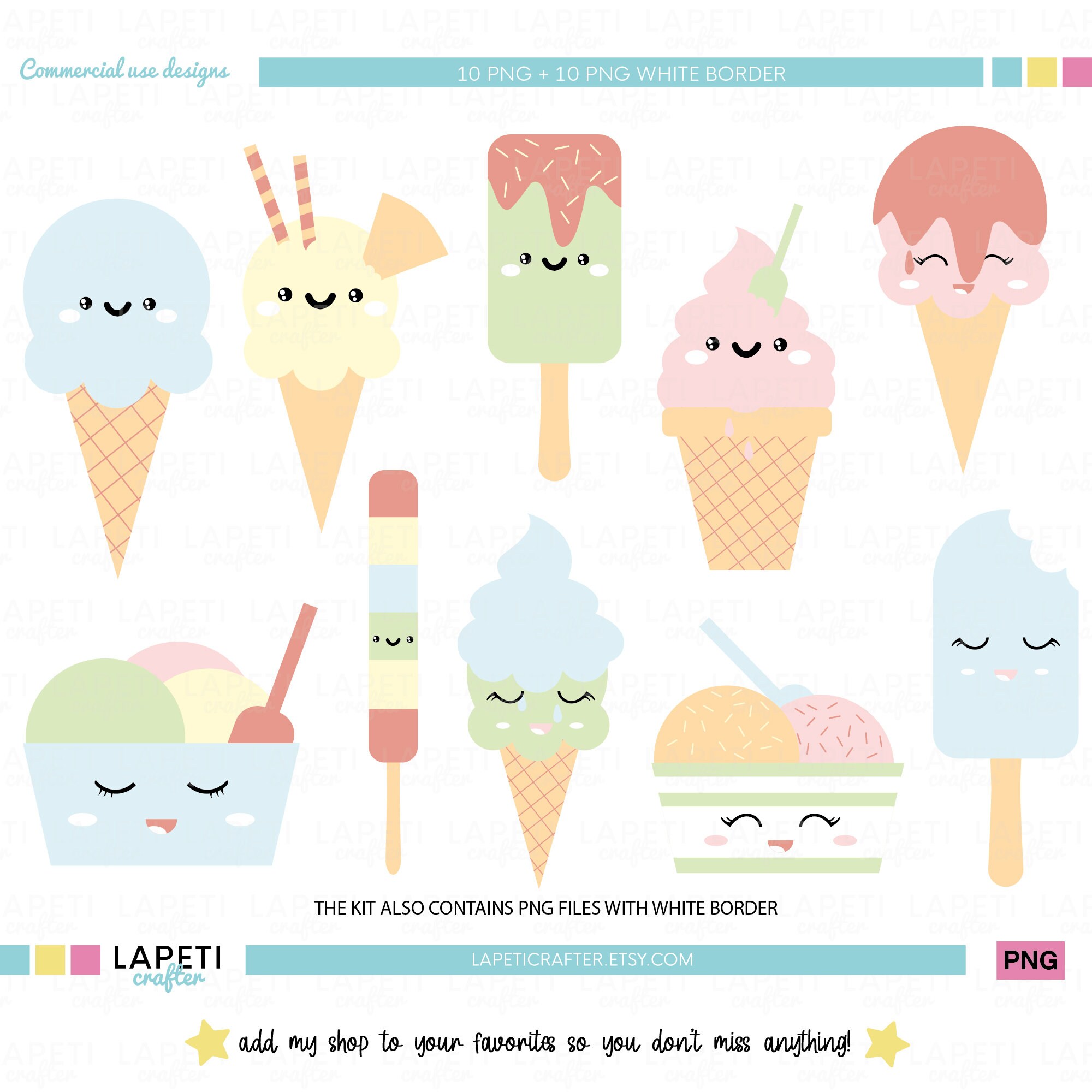 Ice Cream Clipart PNG Kawaii Ice Cream Party Digital Etsy