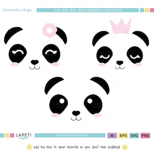Panda SVG, Panda Clipart Png, Svg voor Cricut, Panda Face, Vector Illustratie, Panda Party Girl Svg, Png voor sublimatie | LOVEN