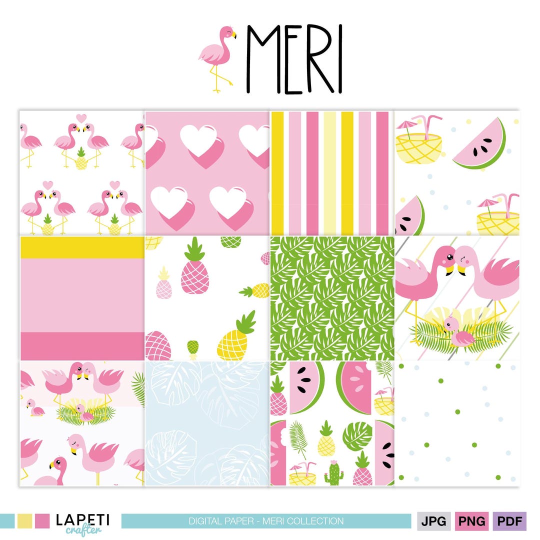 Flamingo Digital Paper Pack | Tropical Scrapbook Papers, Pink Pineapple ...