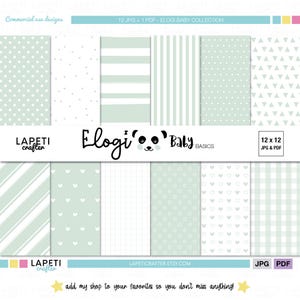 Baby Mint Green Digital Paper, 12x12 Baby Scrapbook Patterns, Baby Pastel Minimalist Designs, Neutral Digital Paper, Pastel Scrapbook Paper