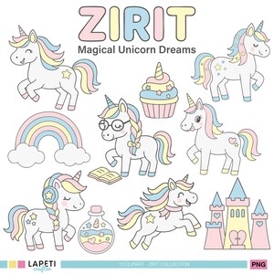 Unicorn Clipart PNG Set for Kids | Pastel Unicorn Graphics for Crafts, Scrapbooking, Invitations and Party Decor | Cute Instant Download Art