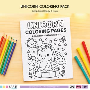 Kawaii Unicorn Coloring Pages for Kids, Cute Printable Unicorn Coloring Book, Summer Activity Sheets, Fun Art for Children, Instant Download