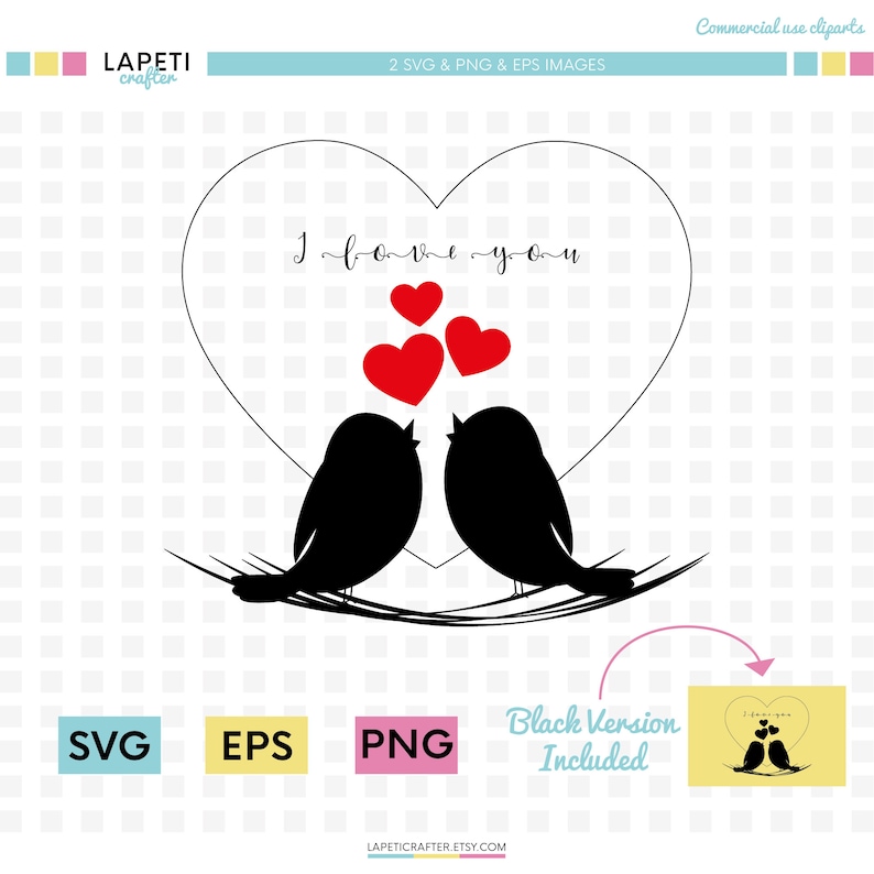 Love birds svg clipart bird silhouette isolated Valentines | Etsy