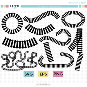 Imágenes prediseñadas de vías de tren, 11 imágenes prediseñadas digitales para uso comercial, imágenes svg, eps, png, imágenes prediseñadas de vías de tren, descarga instantánea