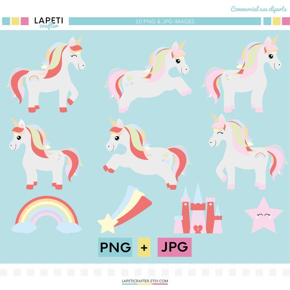 Coleccion De Unicornios Arco Iris Clipart Unicornios Png Etsy