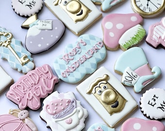 Alice in wonderland cookies/ onederland cookies/ Aliceinwonderlandcookie/Aliceinwonderland/ teapartycookies/