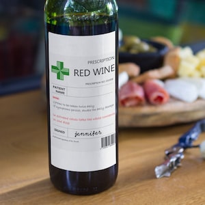 Personalised Prescription Wine Label Red White Rose Vinyl Sticker Funny Novelty Gift Birthday Anniversary mothers day gift
