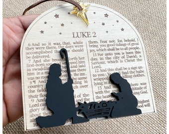 Luke 2 Nativity Ornament  Wooden Christmas Ornament bible ornament Stunning Luke 2 Bible Scripture Verses Nativity Christmas Ornament