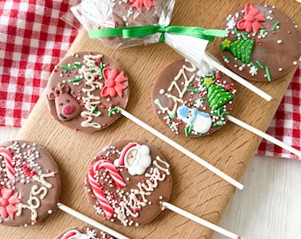 Lecca lecca di cioccolato natalizio personalizzato - Dolcetti personalizzati, bomboniere festive, regali di Natale per bambini