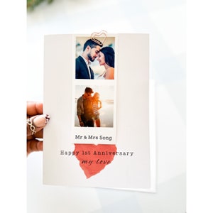 Tarjeta del 1er aniversario de boda/tarjeta del 1er aniversario tarjeta de aniversario de papel/tarjeta de aniversario/tarjeta fotográfica personalizada