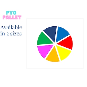 May include: A colourful circular design with seven sections in shades of blue, green, pink, orange, yellow, and red. Available in 2 sizes.