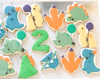 dinosaur cookie/ party favour/birthday party cookie/ boy dinosaur/ girl dinosaur/ birthday Dinosaur Themed Decorated Sugar Cookies - 1 Dozen