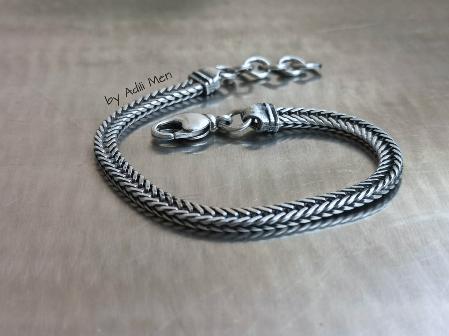 Men's Silver Braided Narrow Chain Bracelet - Etsy