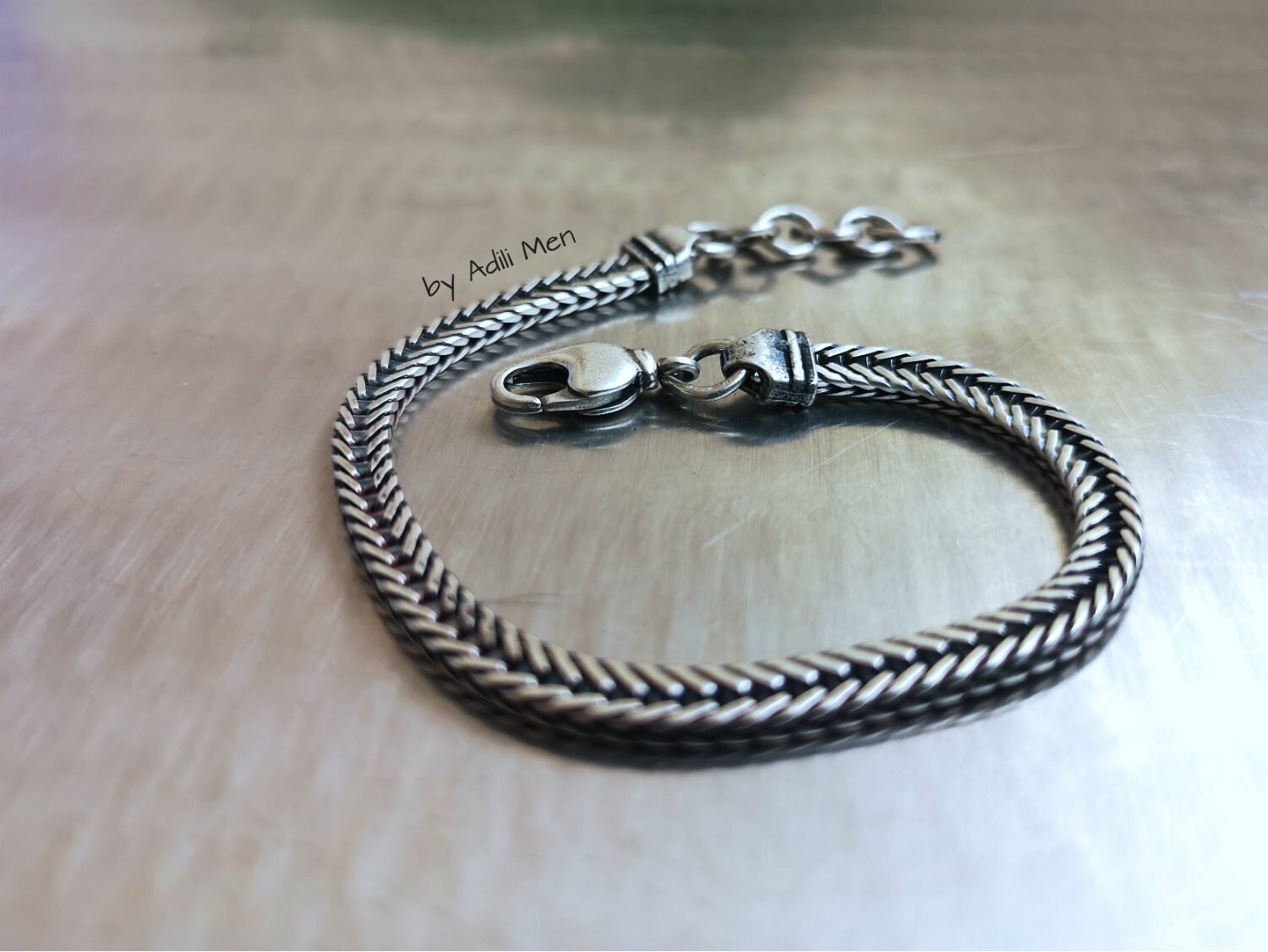 Men's Silver Braided Narrow Chain Bracelet | Etsy